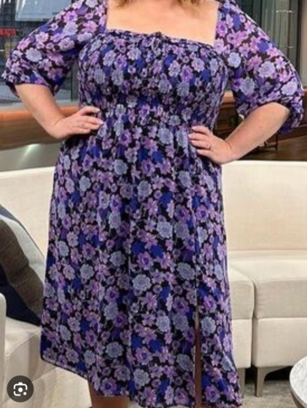 Addition Elle Purple Floral Square-Neck Midi Dress